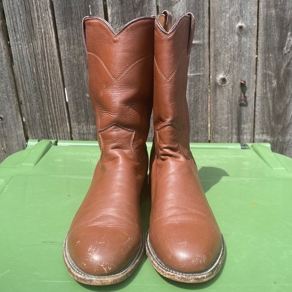 Justin 3404 Men's‎ Classic Roper Boot Tan Kiddie Cowhide Foot Roper Toe Men's 9D - Picture 2 of 8